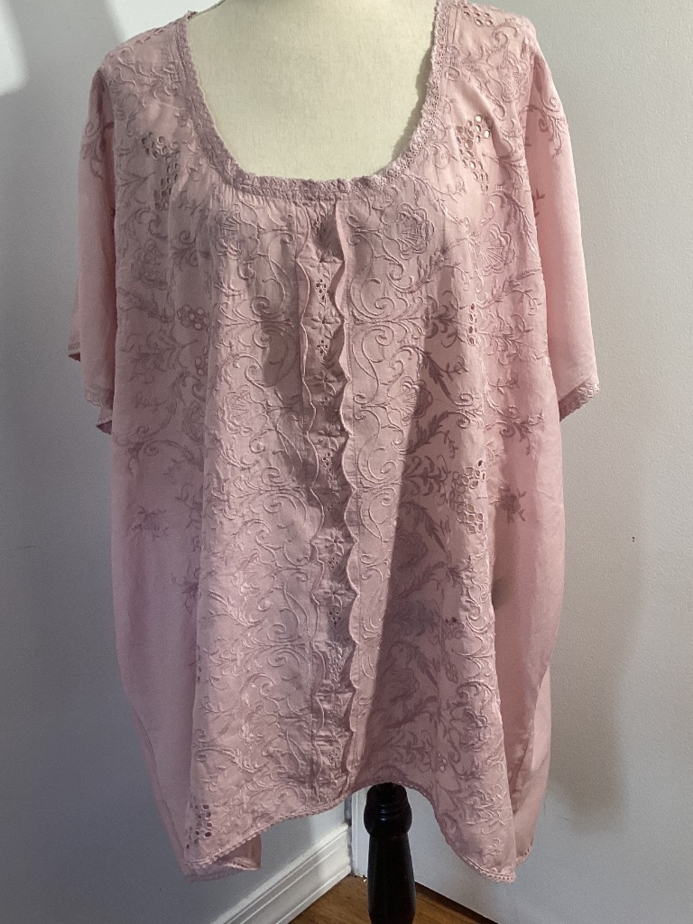 SOFT SURROUNDINGS 3X DUSTY ROSE EMBROIDERED BLOUSE TUNIC HIGH LOW HEM
